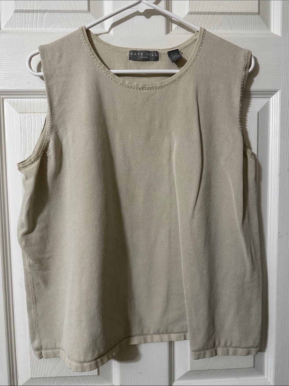 Kate Hill Sleeveless Crewneck Tank in Light Taupe